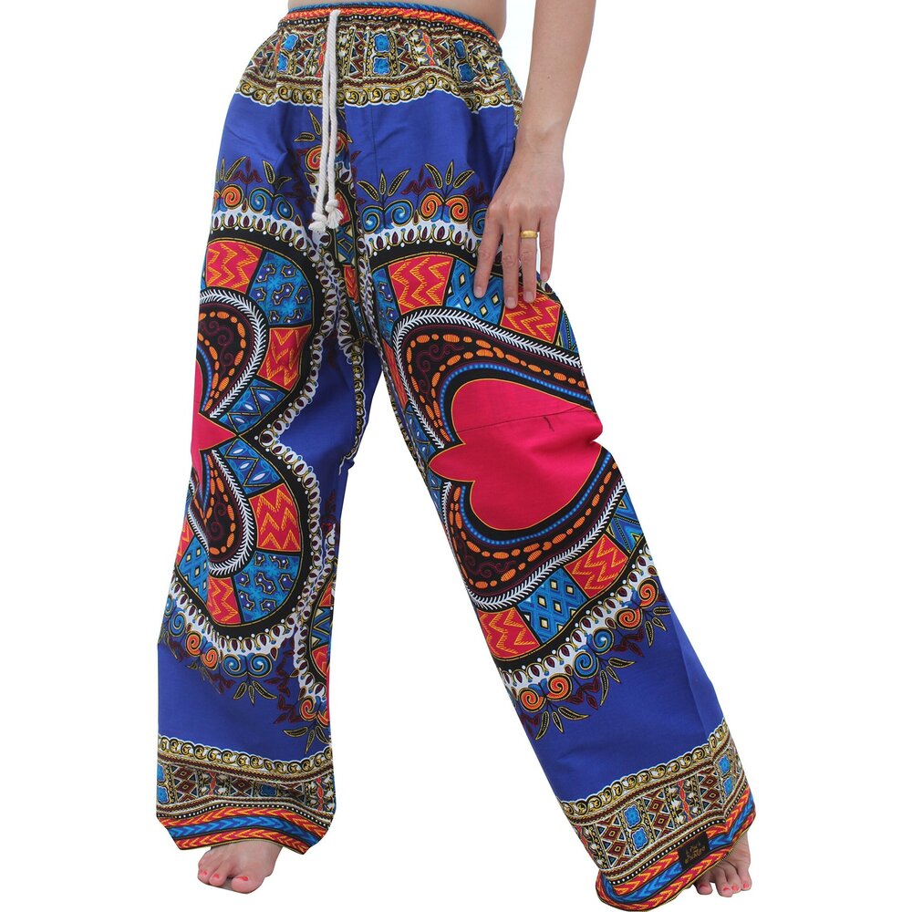 9151 Baggy Straight Leg Carnival Dashiki Print Unisex Pants Heart Print